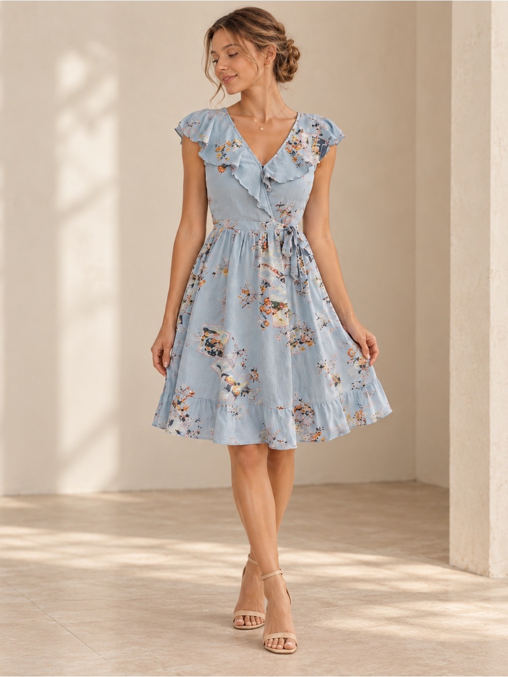 Maeve x Anthropologie | Rosalia Blue Floral Wrap Dress - Size 0